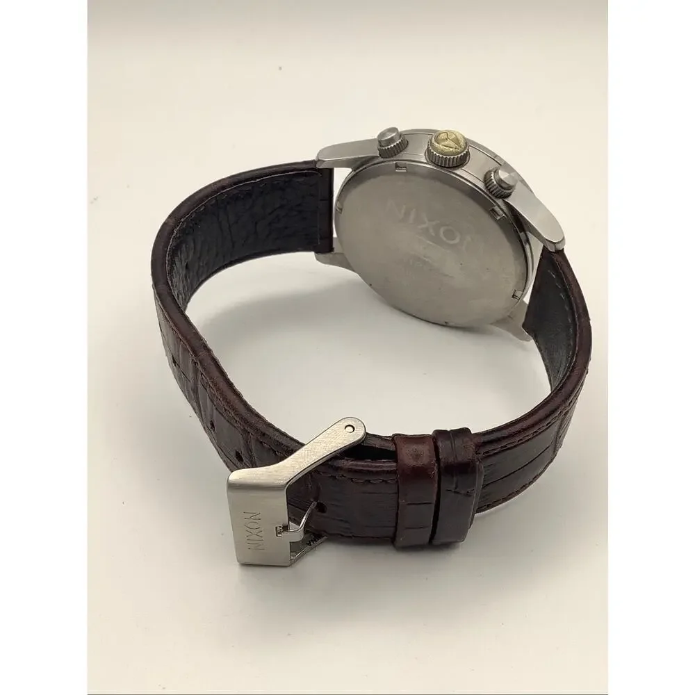 Nixon Sentry Chrono Men's Watch Stainless Brown Leather